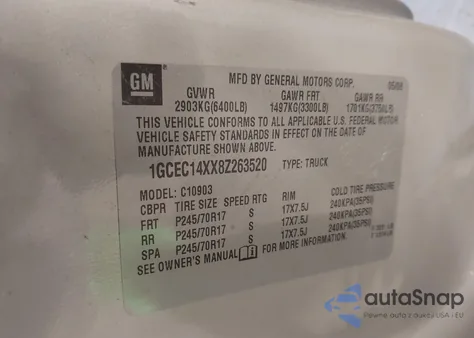 2008 Chevrolet Silverado 1500 Work Truck из США, поврежденный, VIN 1GCEC14XX8Z263520